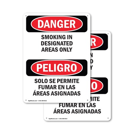 Signmission Smoking In Designated Areas Only Bilingual, 18 in W x Rectangle, Aluminum OS-2PACK-DS-A-1824-VS-1574